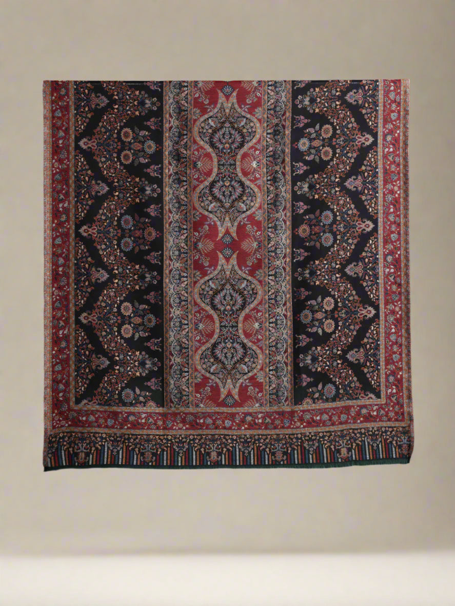 Black Woolen Ethnic Motifs Woven Design Shawl