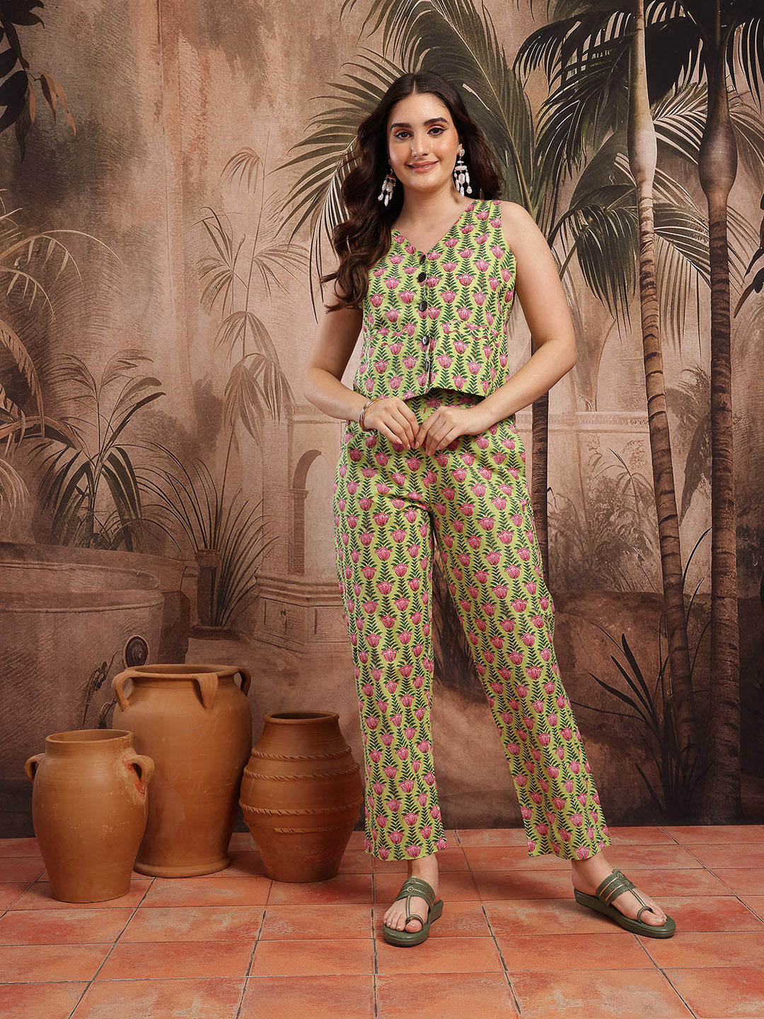 Women Green Floral Printed Co-ord Set