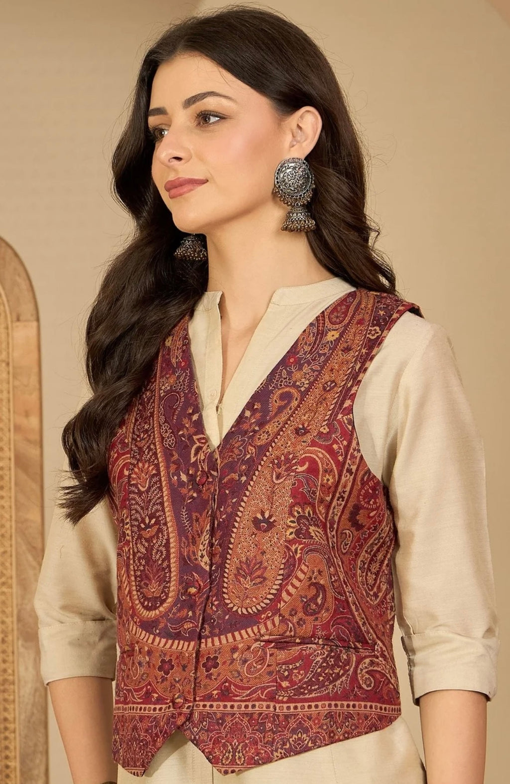 Maroon Beige waistcoat