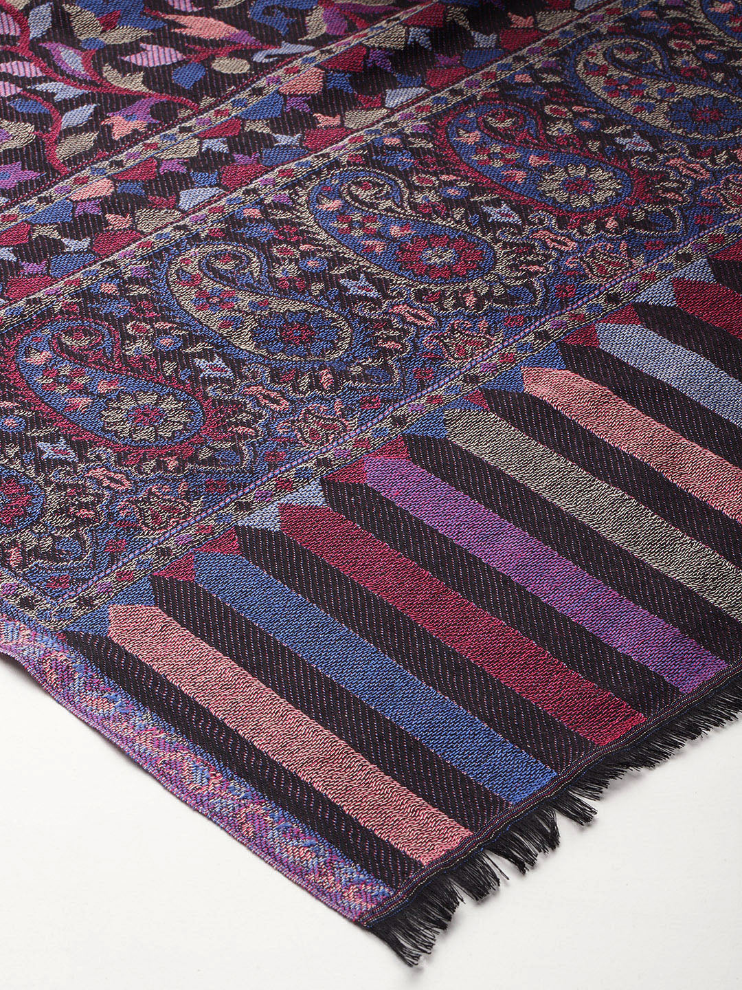 Women Black Woven Design Kashmiri Kaani Modal Stole