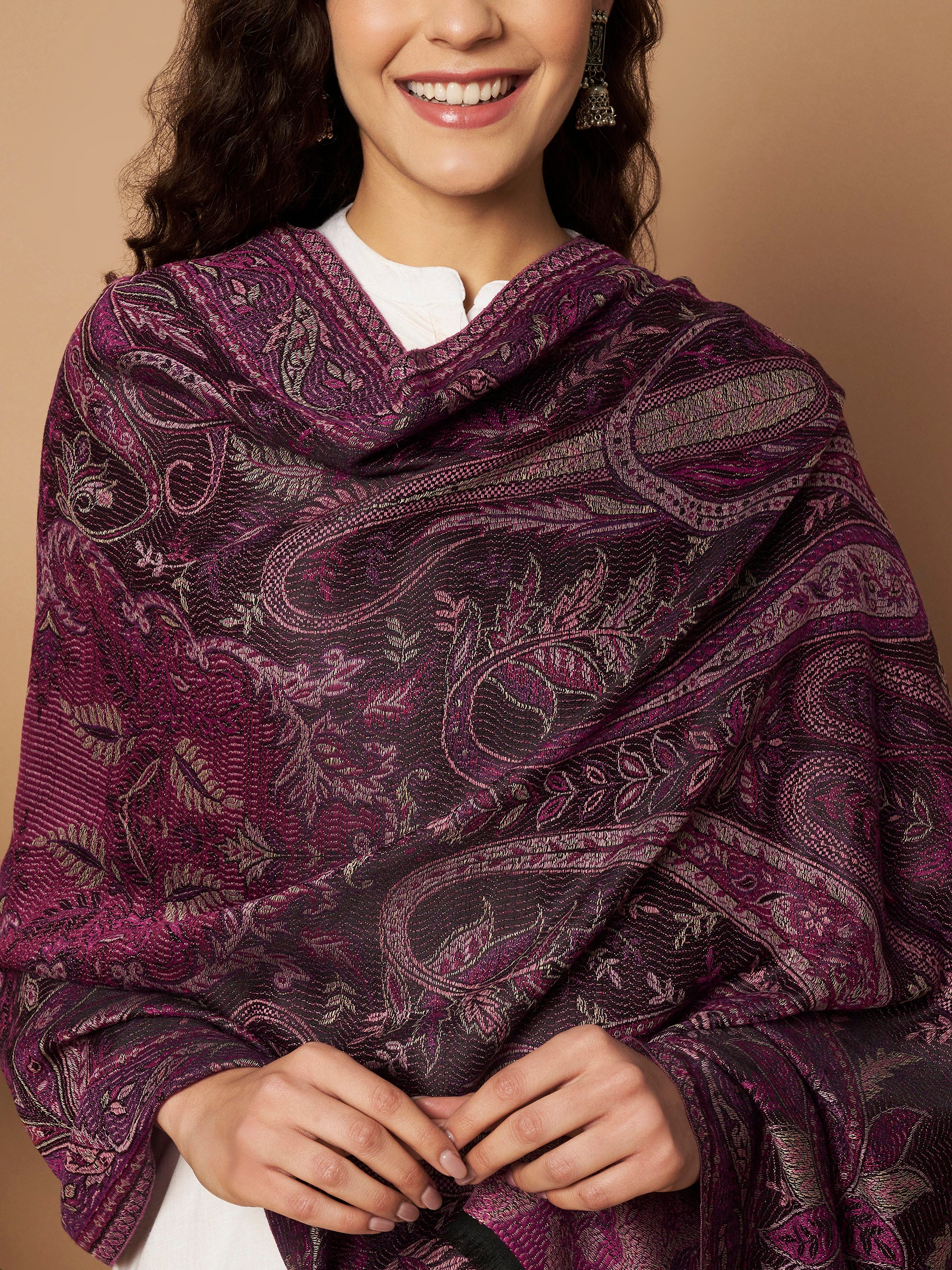 Women Purple Woven Design Stole