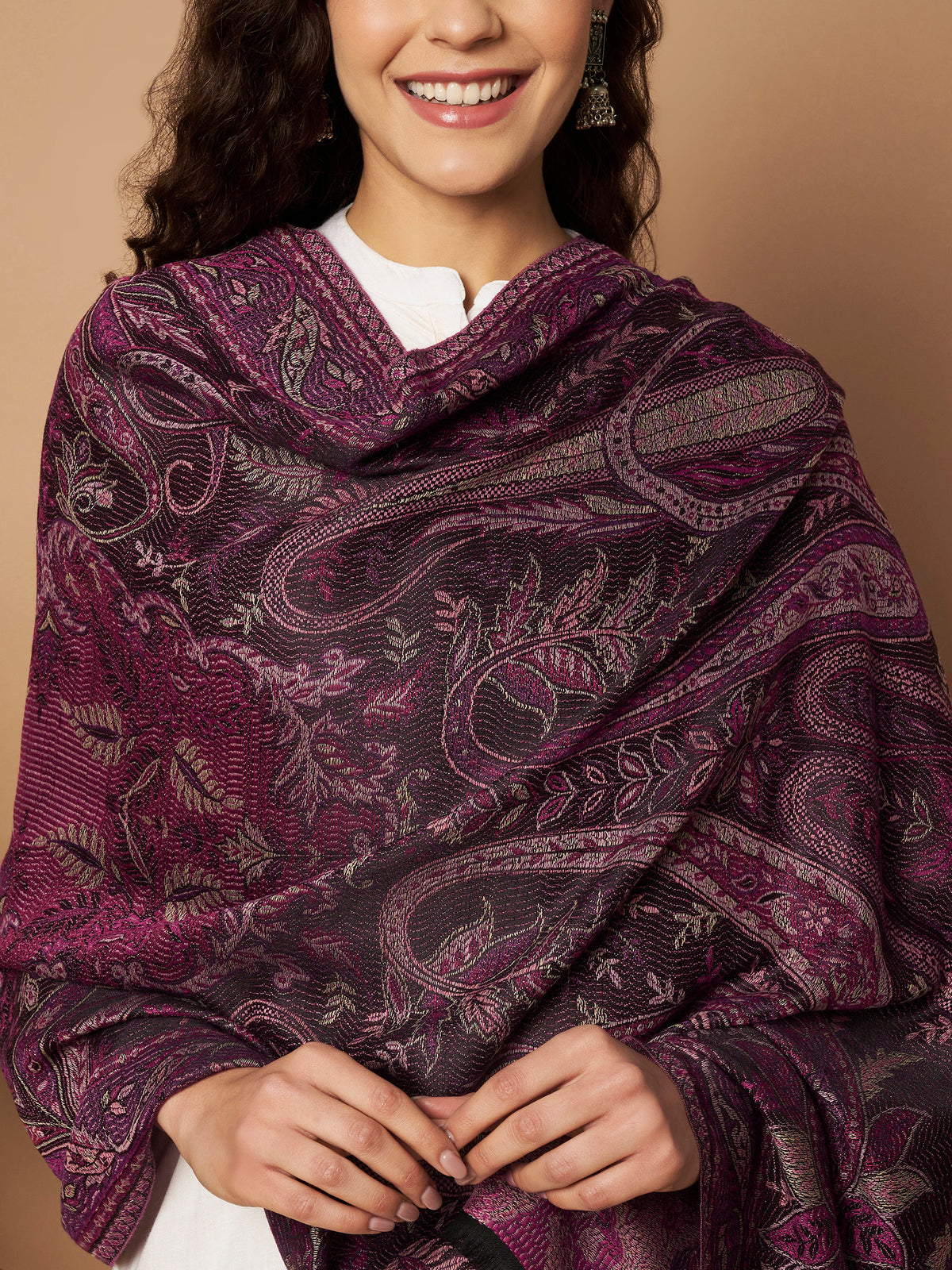 Kusum Purple Black Jamawar Stole