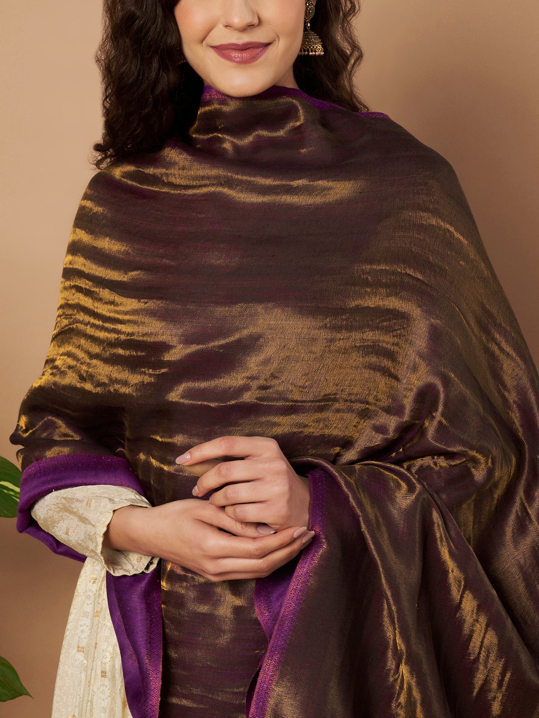 Zari Reversible Stole - Puple