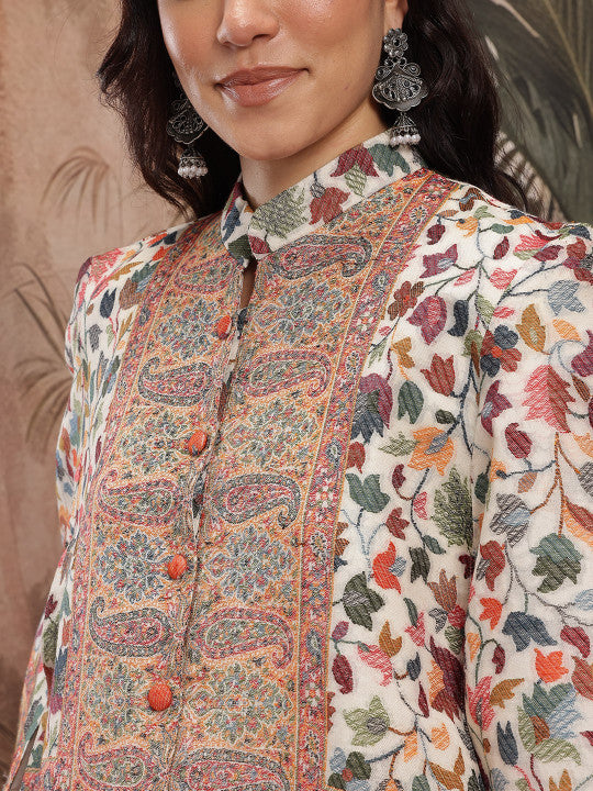 Women Floral Lightweight Longline Cape Jacket