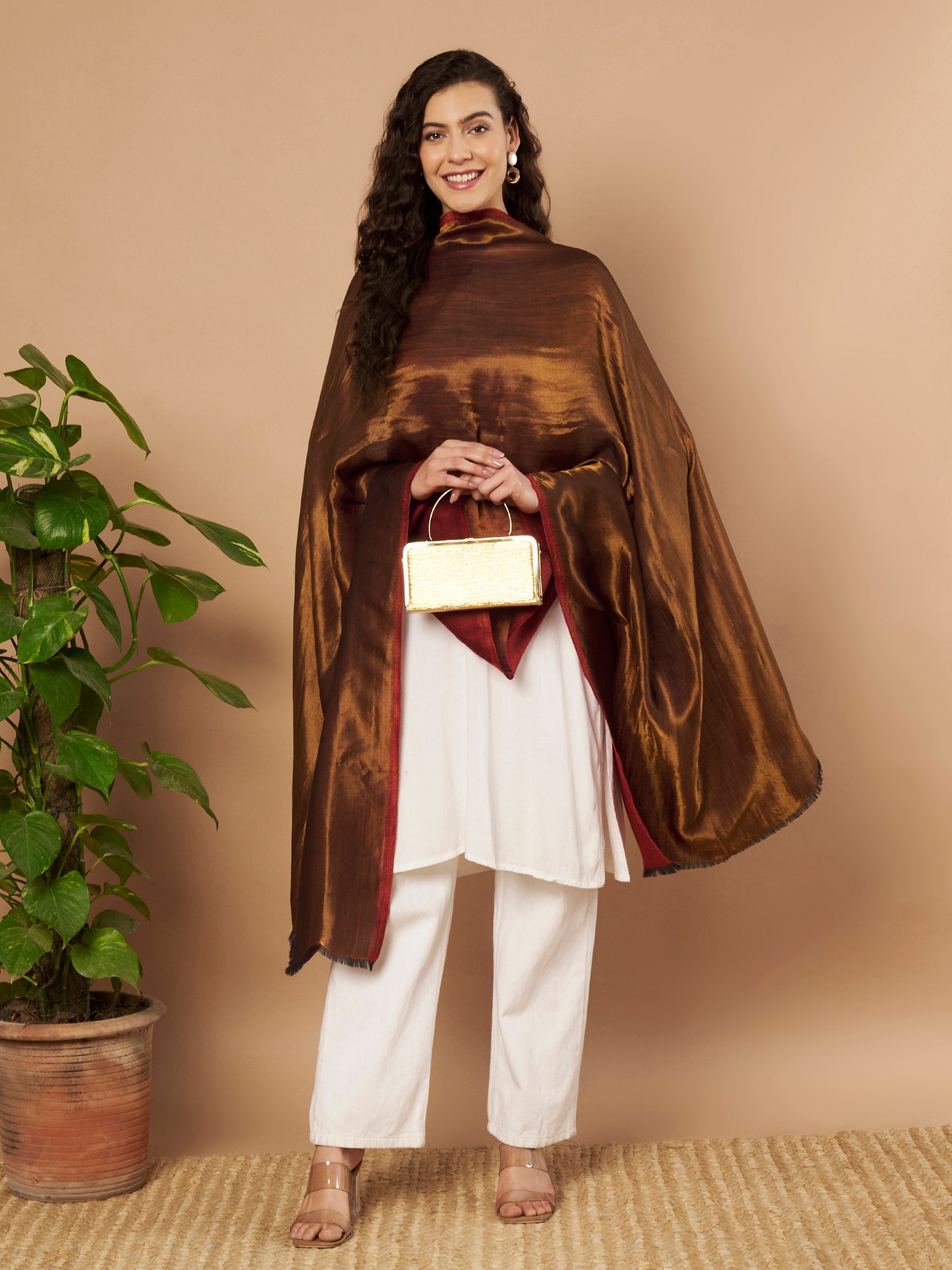 Zari Solid Reversible Stole - Maroon