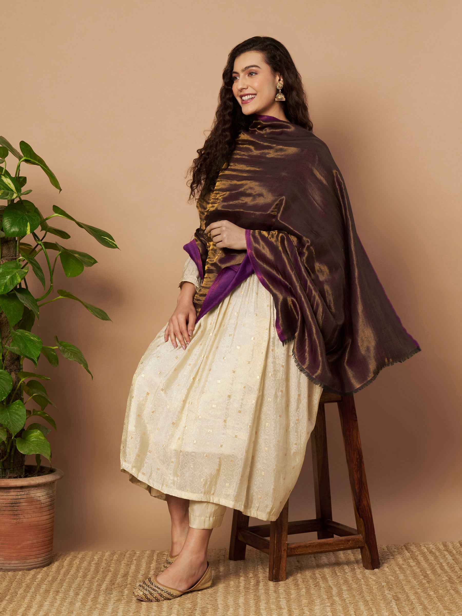 Zari Reversible Stole - Puple