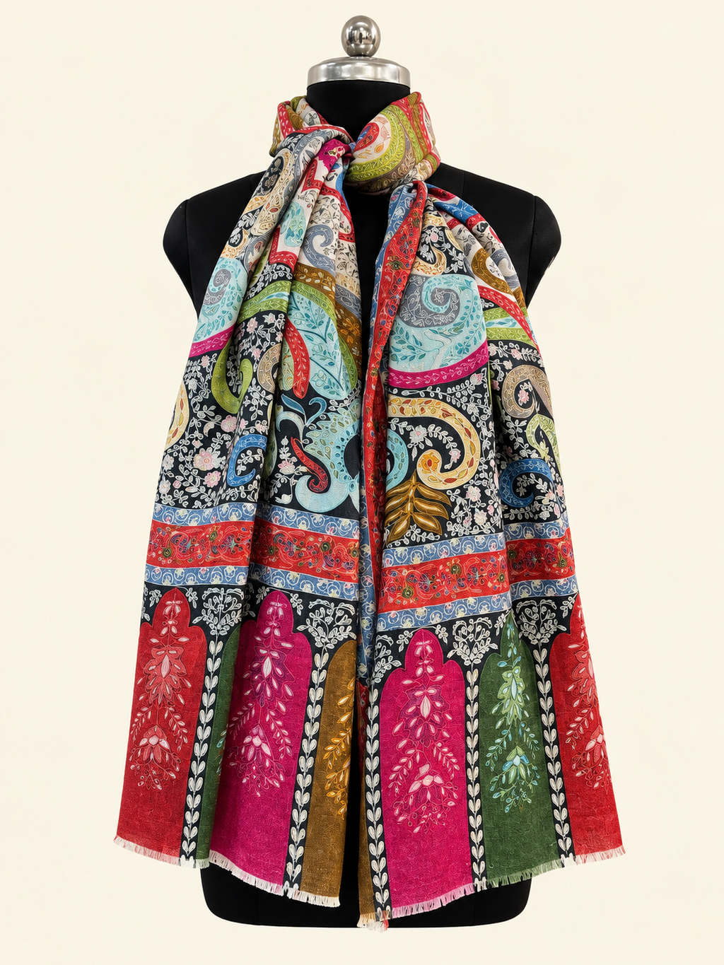 Red Kalamkari Ethnic Motifs Shawl