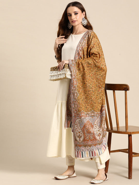 Ethnic Mustard Motifs Stole