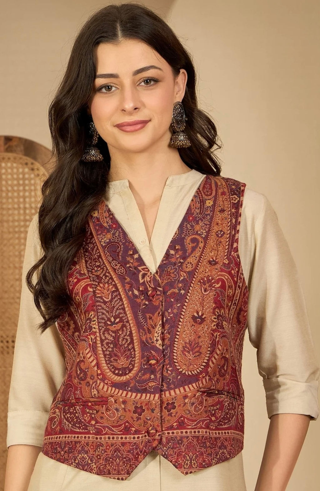 Maroon Beige waistcoat
