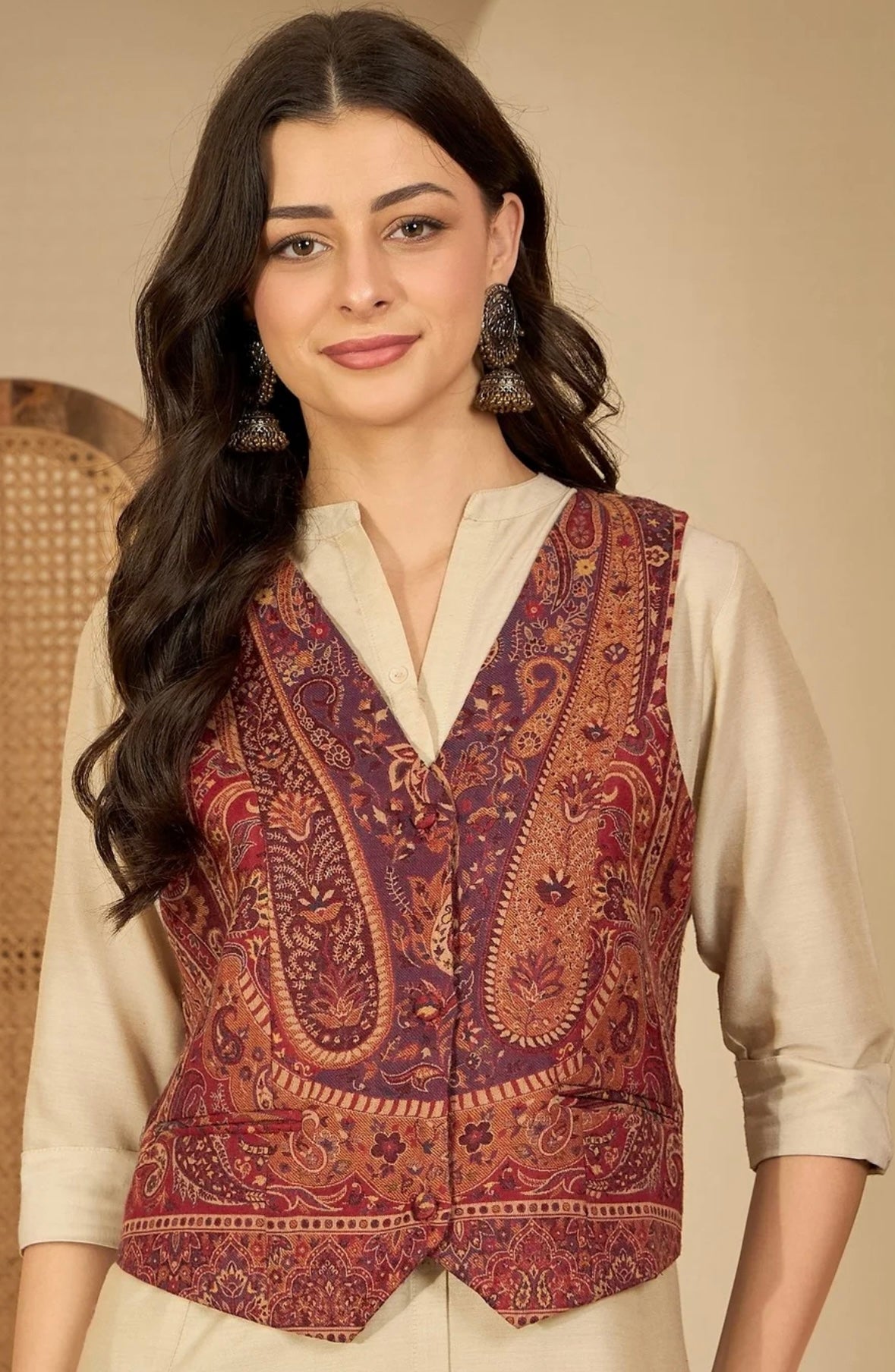 Maroon Beige waistcoat