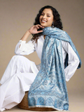 Kusum White and Blue Jamawar Stole