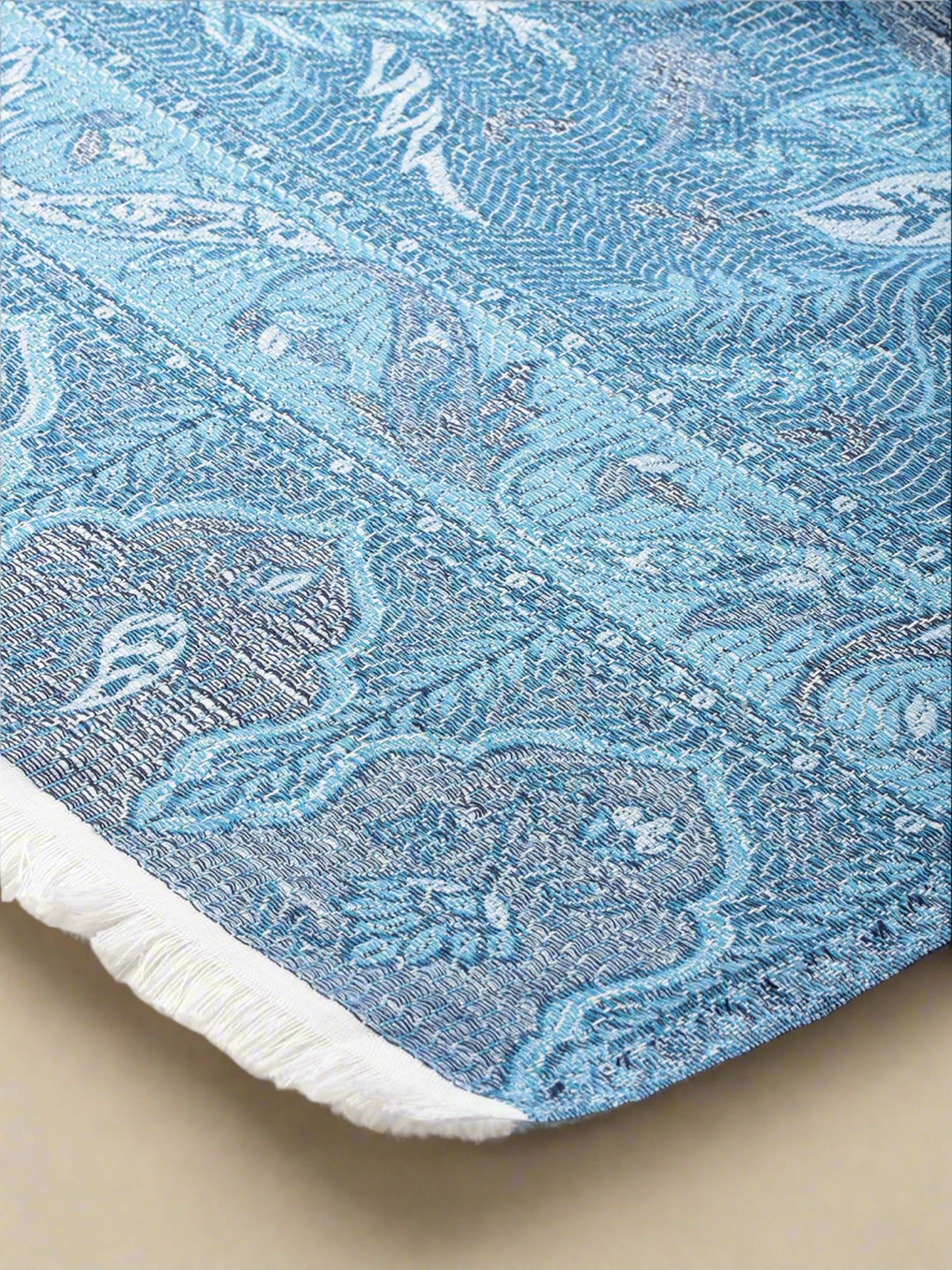 Kusum White and Blue Jamawar Stole