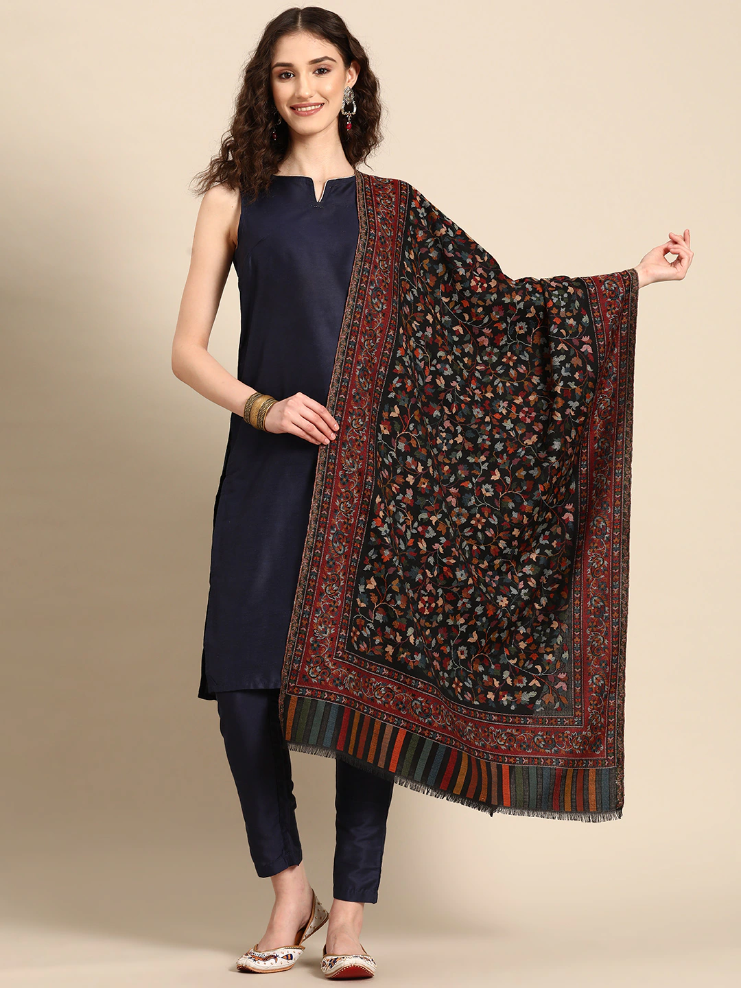 Black Kashmiri Kaani Stole