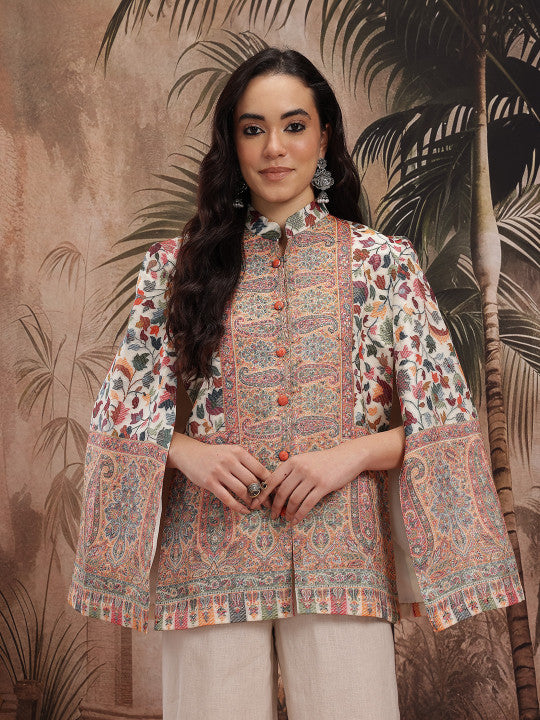 Women Floral Lightweight Longline Cape Jacket