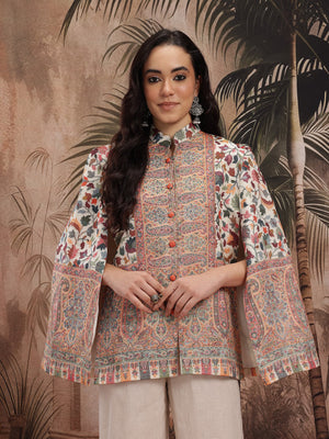 Women Floral Lightweight Longline Cape Jacket