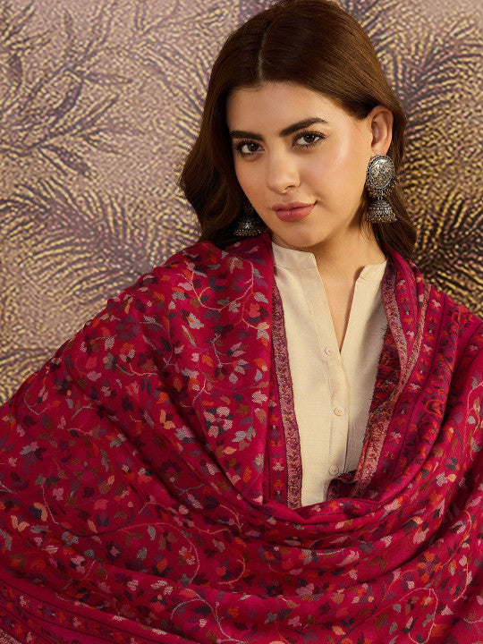 Women Ethnic Motifs Woven Design Fringed Border Stoles