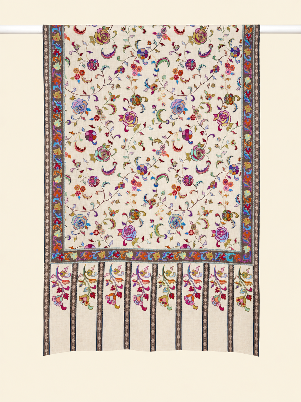 White Kalamkari Jaal Stole