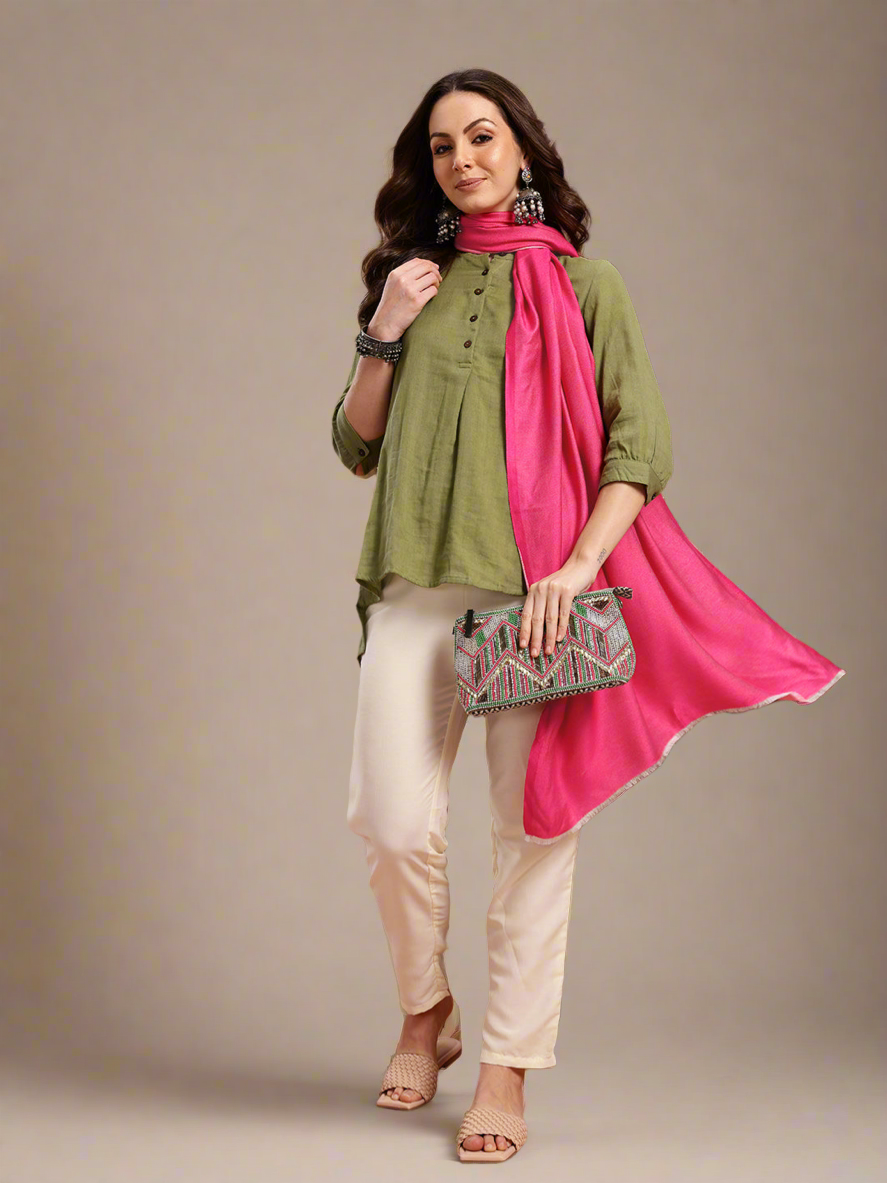 Women Pink Solid Reversible Stole