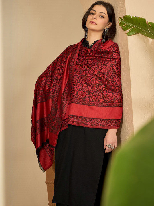 Vasudha Red Kashmiri Reversible Stole