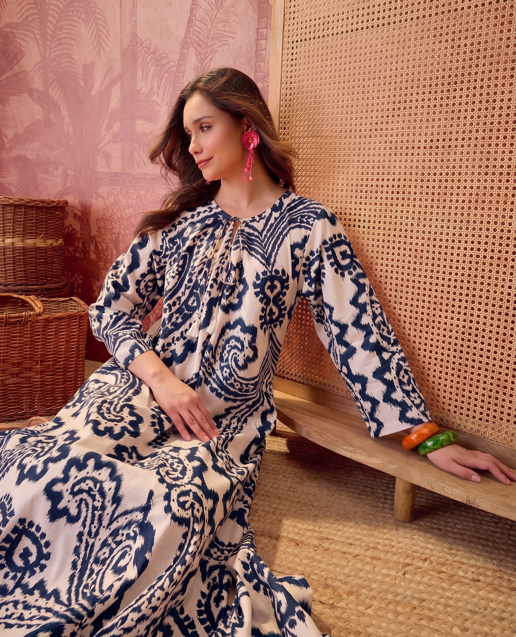 Navy Paisley Maxi Dress for Women