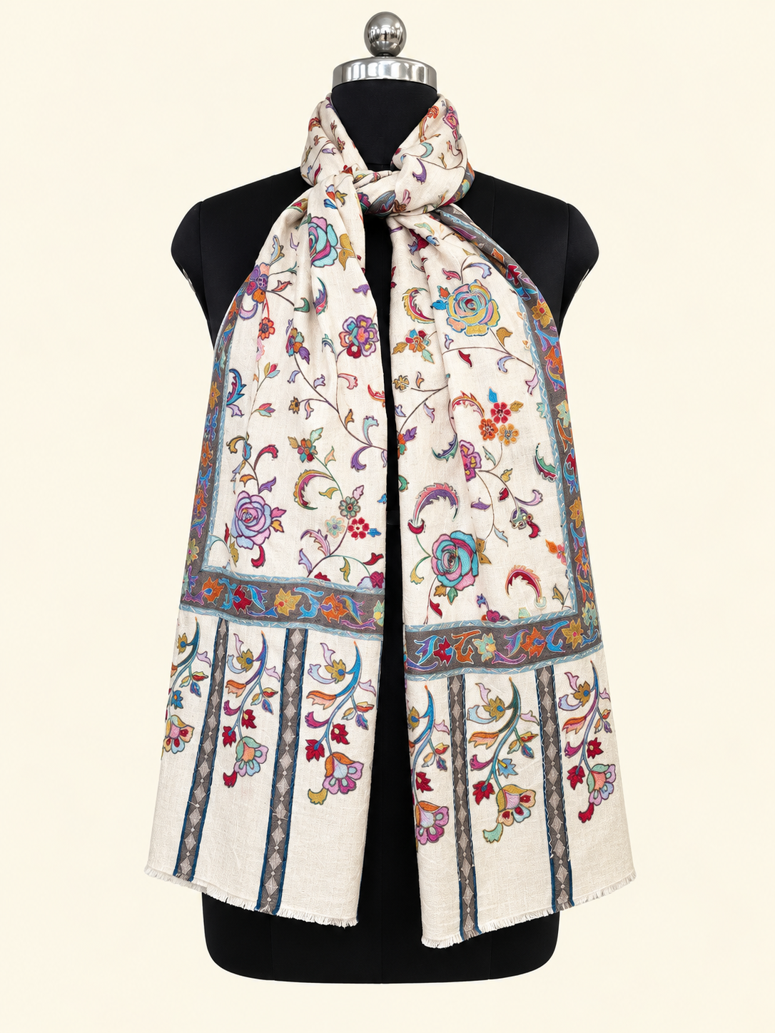 White Kalamkari Jaal Stole