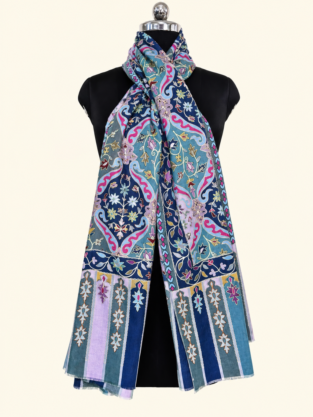 Blue Kalamkari Geometric Stole