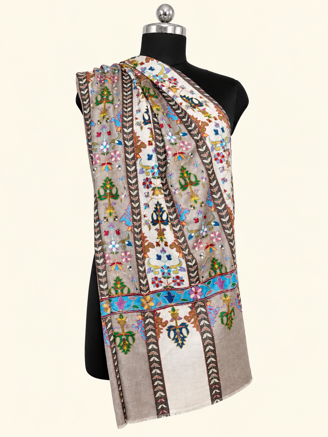 Grey Kalamkari Geometric Stole