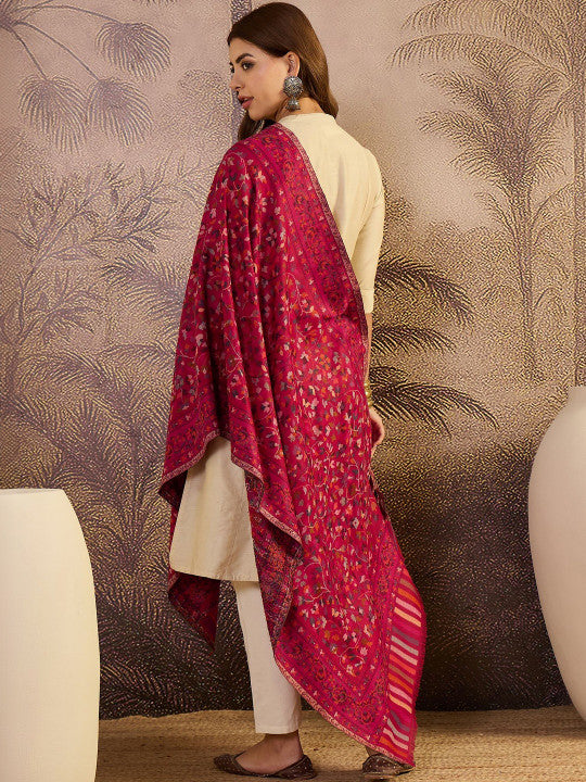 Women Ethnic Motifs Woven Design Fringed Border Stoles