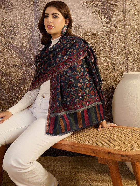 Woven Design Fringed Border Stole