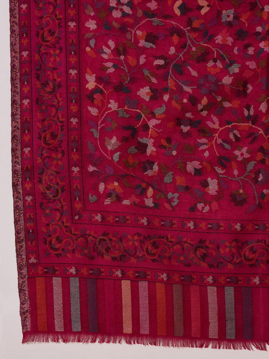 Women Ethnic Motifs Woven Design Fringed Border Stoles