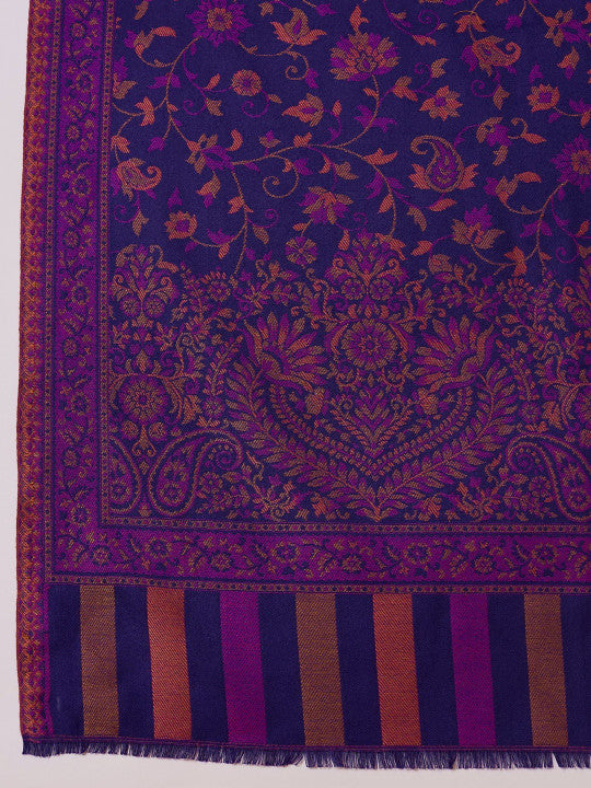 Women Ethnic Motifs Woven Design Shawl With Fringed Border