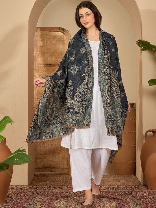 Ethnic Jamawar blue shawl