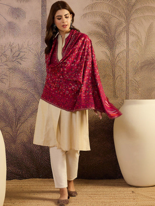 Women Ethnic Motifs Woven Design Fringed Border Stoles