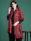 Women Maroon Floral Woven Design Kashmiri Kaani Shawl
