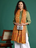 Women Mustard Floral Woven Design Kashmiri Kaani Shawl