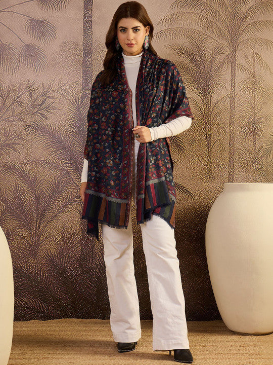 Woven Design Fringed Border Stole