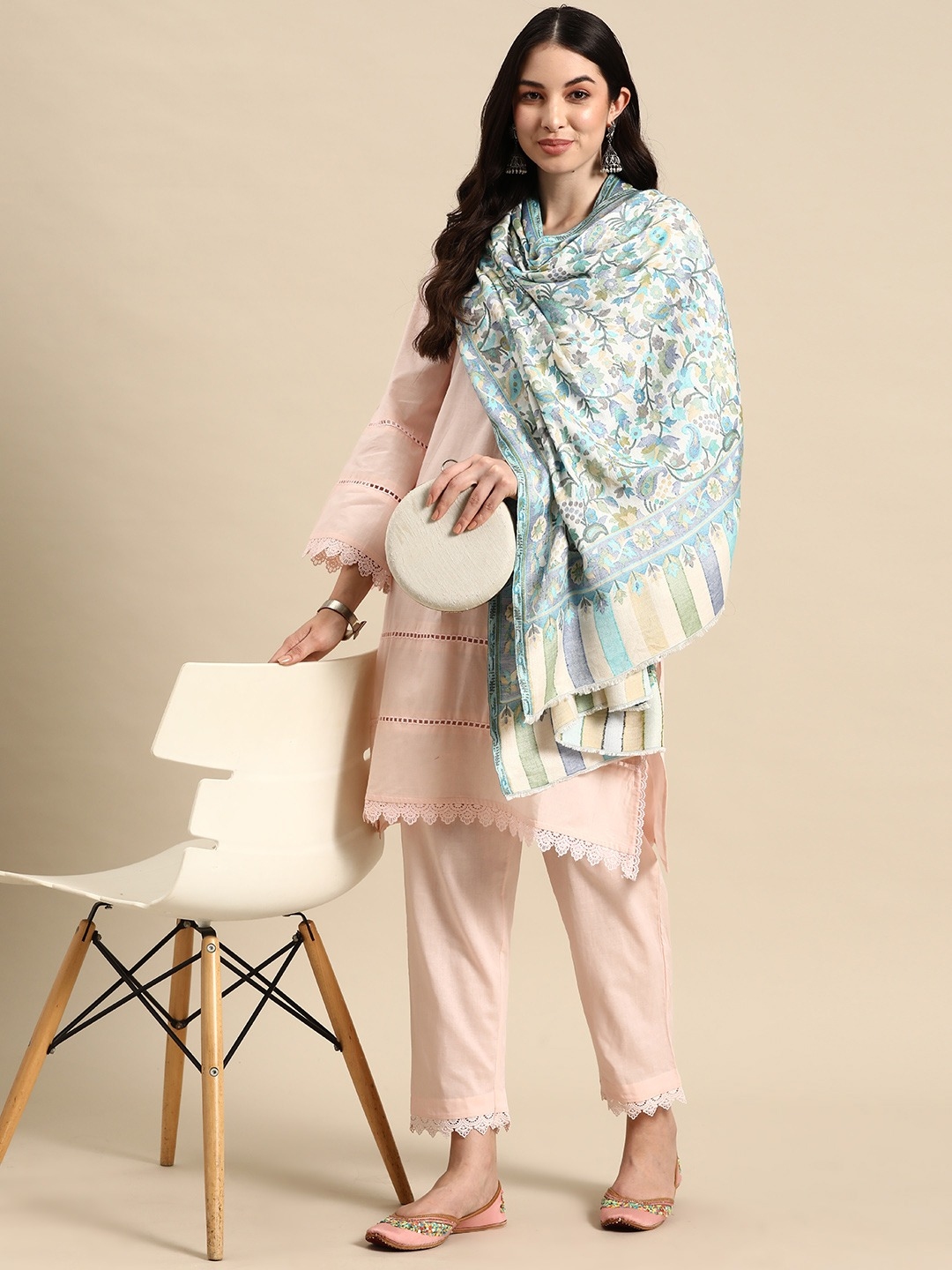White Kashmiri Kaani Stole
