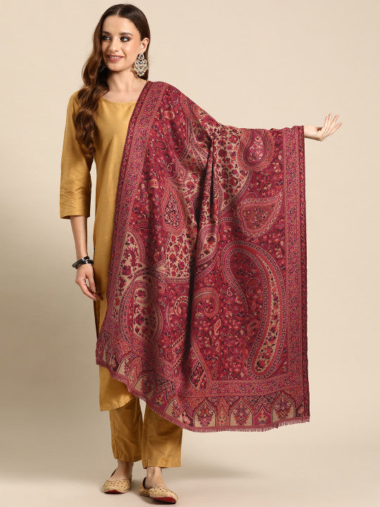 Women Floral Wool Blend Shawl