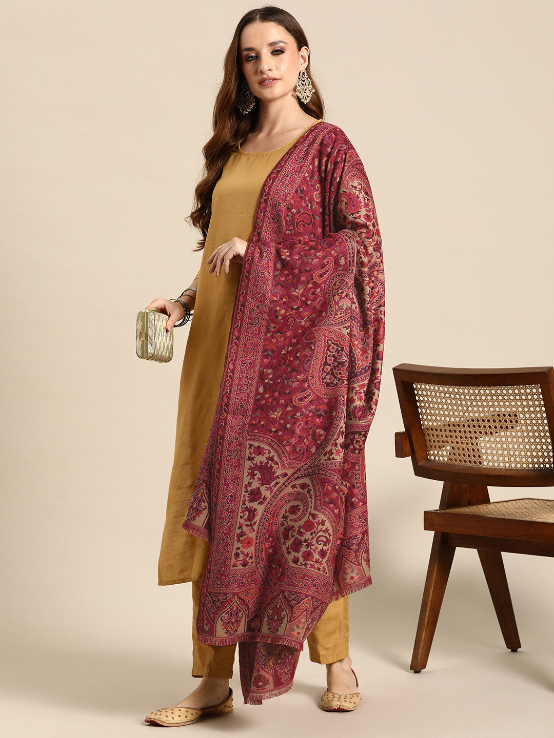 Women Floral Wool Blend Shawl