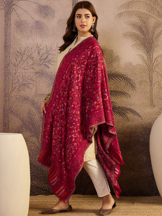 Women Ethnic Motifs Woven Design Fringed Border Stoles