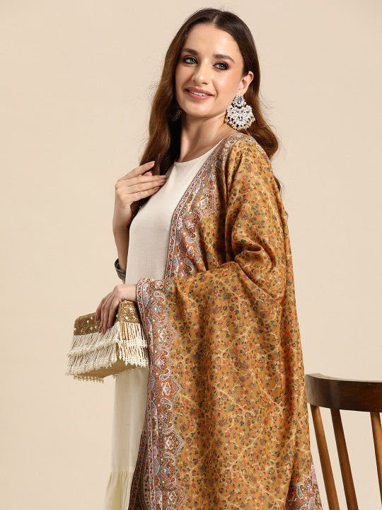 Ethnic Mustard Motifs Stole