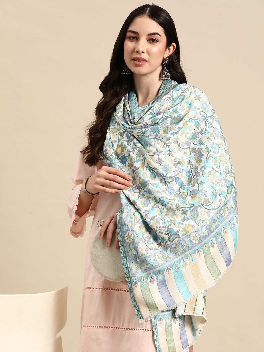 White Kashmiri Kaani Stole