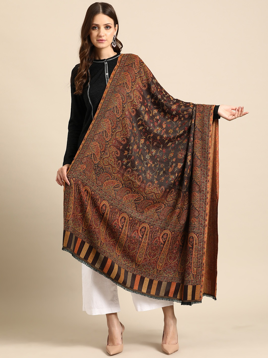 Women Brown Jamawar shawl