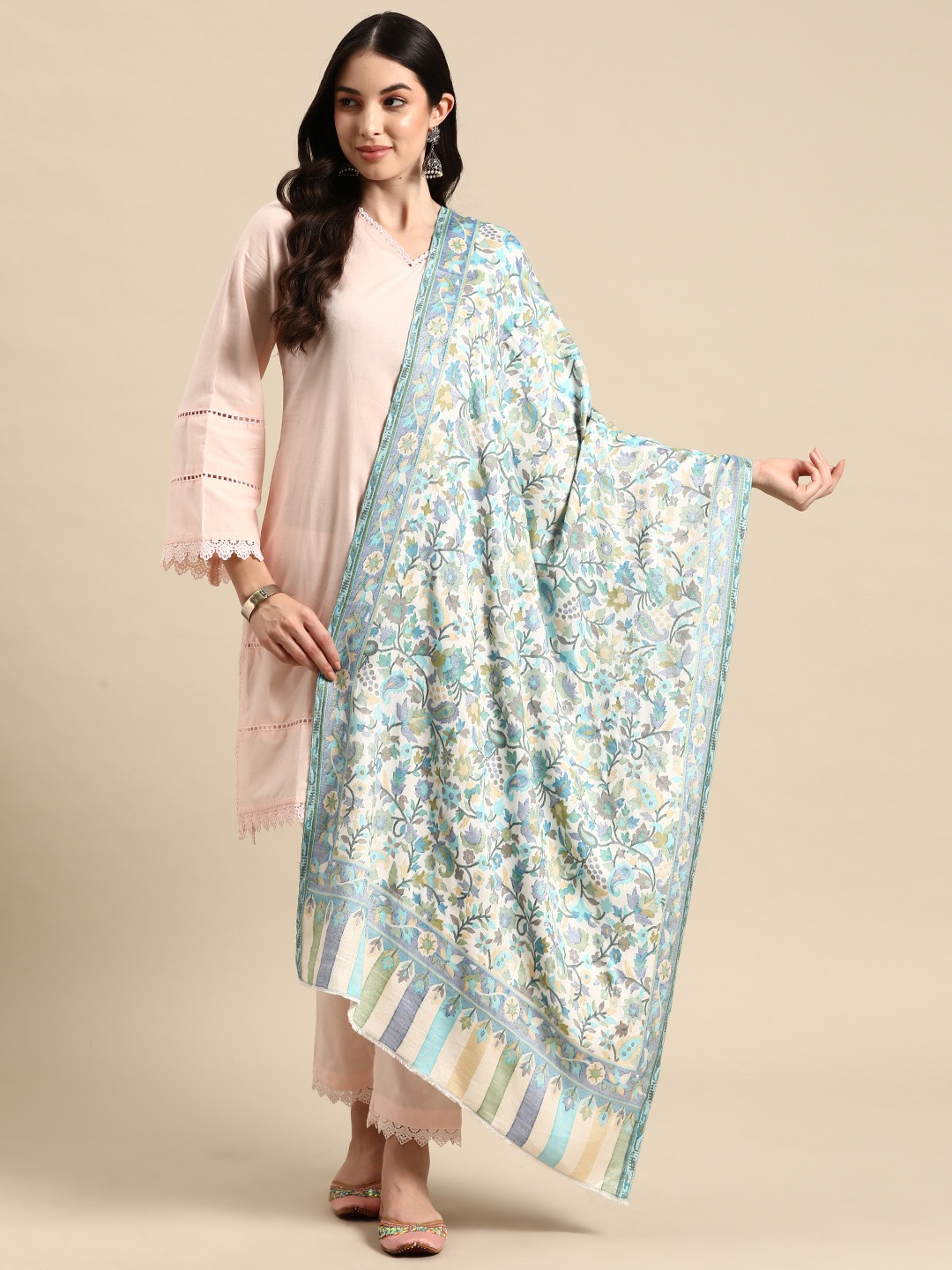 White Kashmiri Kaani Stole
