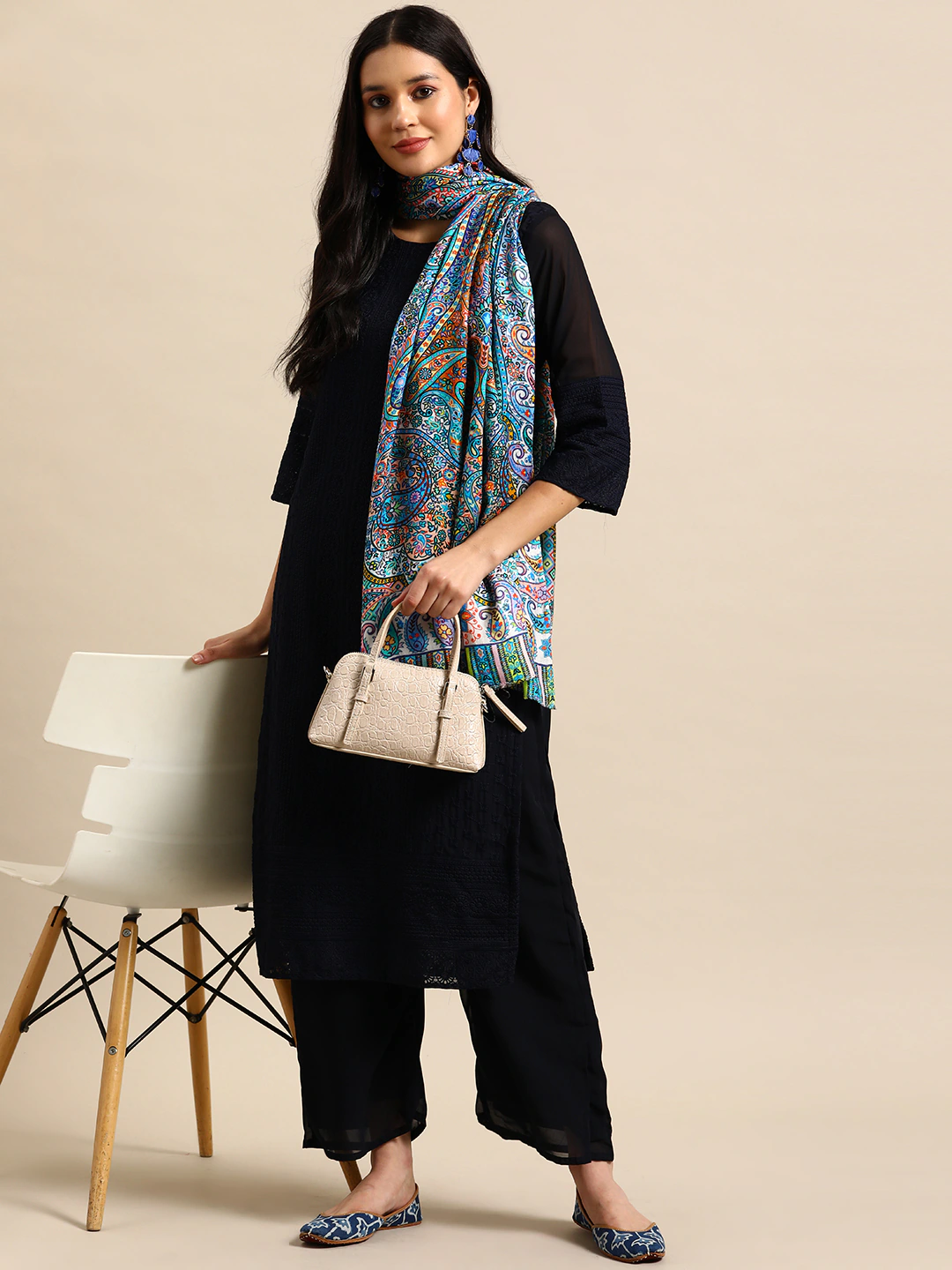 Blue Printed Stole