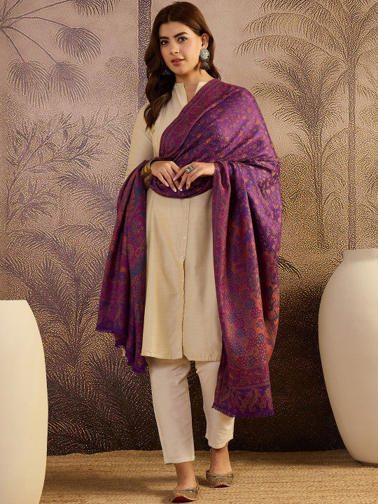 Women Floral Woven Design Shawl