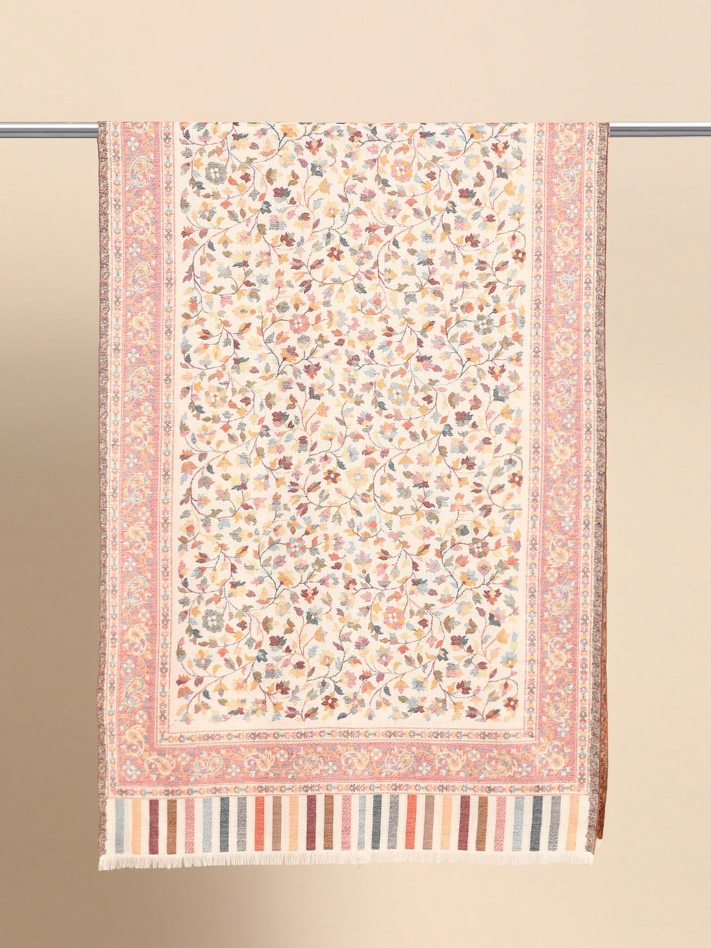 Women White Woven Design Kashmiri Kaani Stole