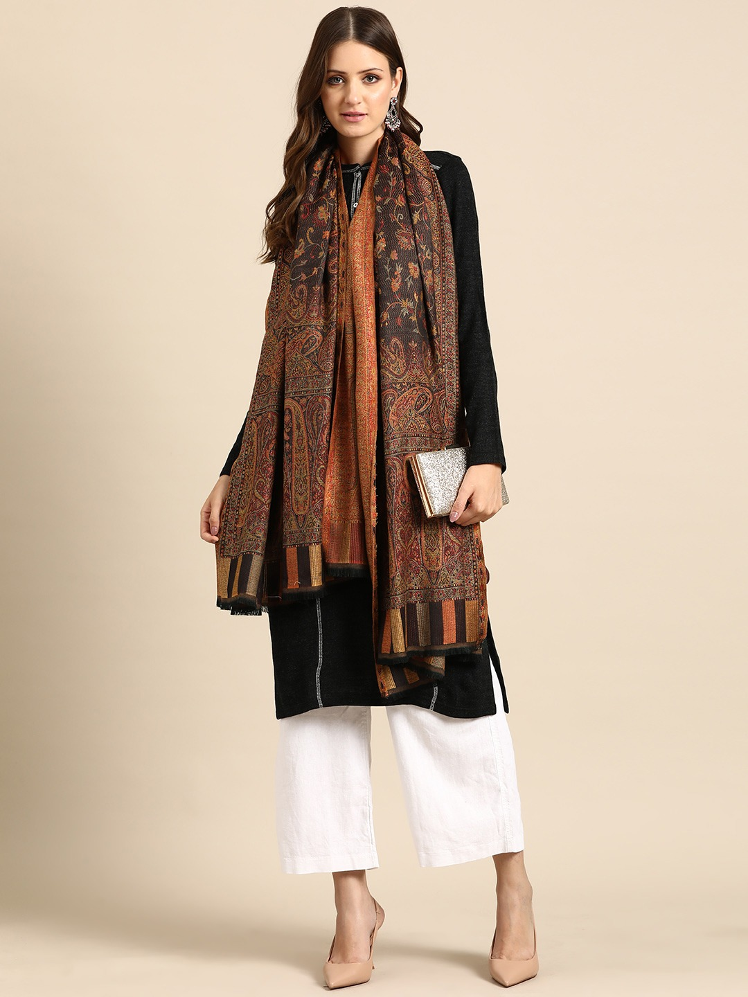 Women Brown Jamawar shawl