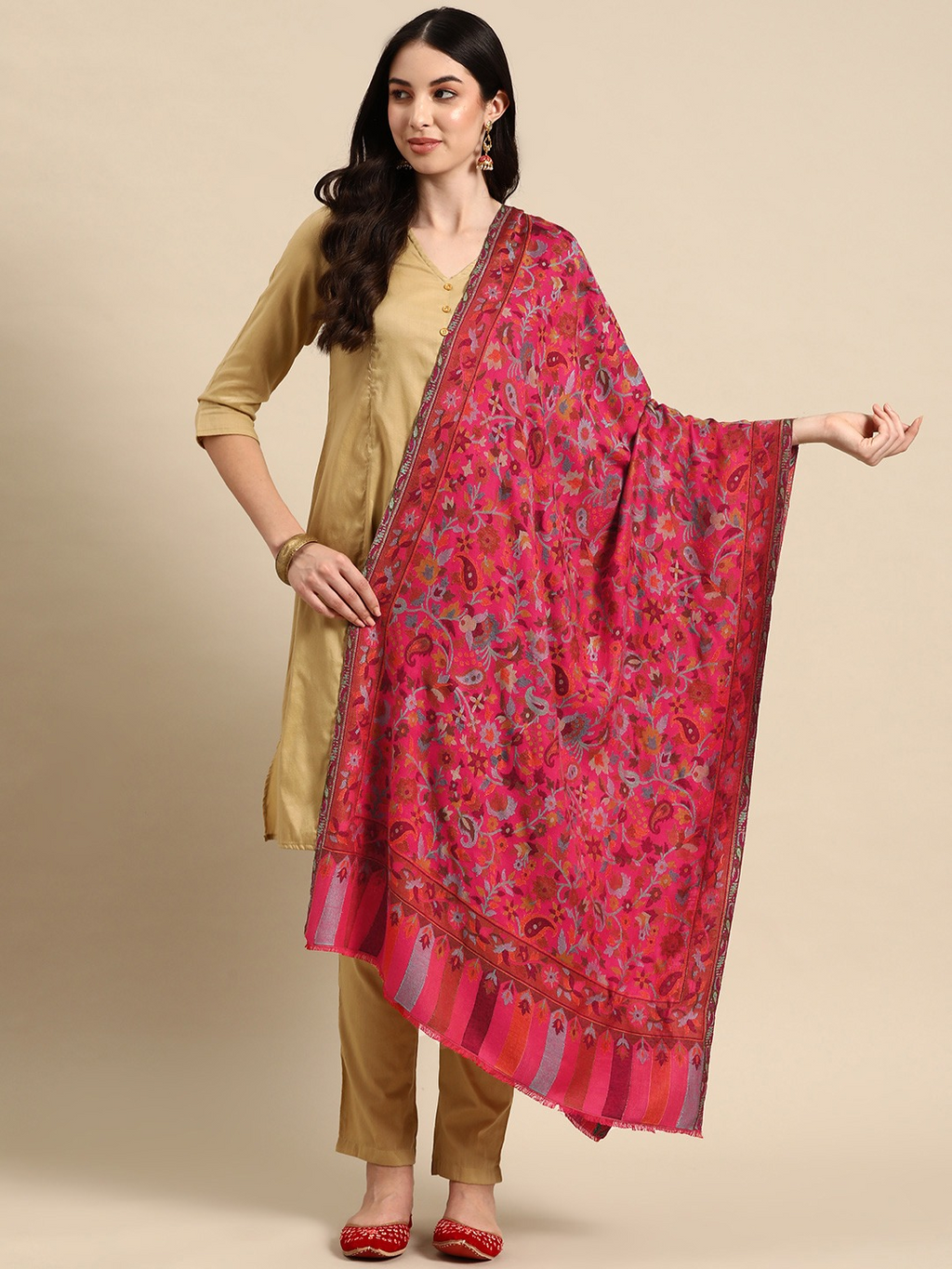 Women Floral Woven Design Kashmiri Kaani Stole