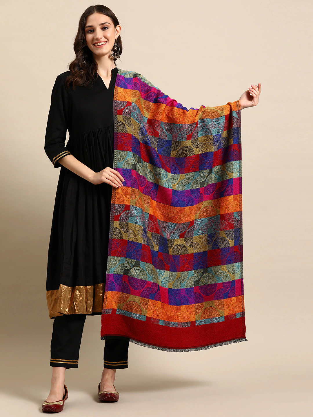 Women Geometric Woven Design Acrylic Stole